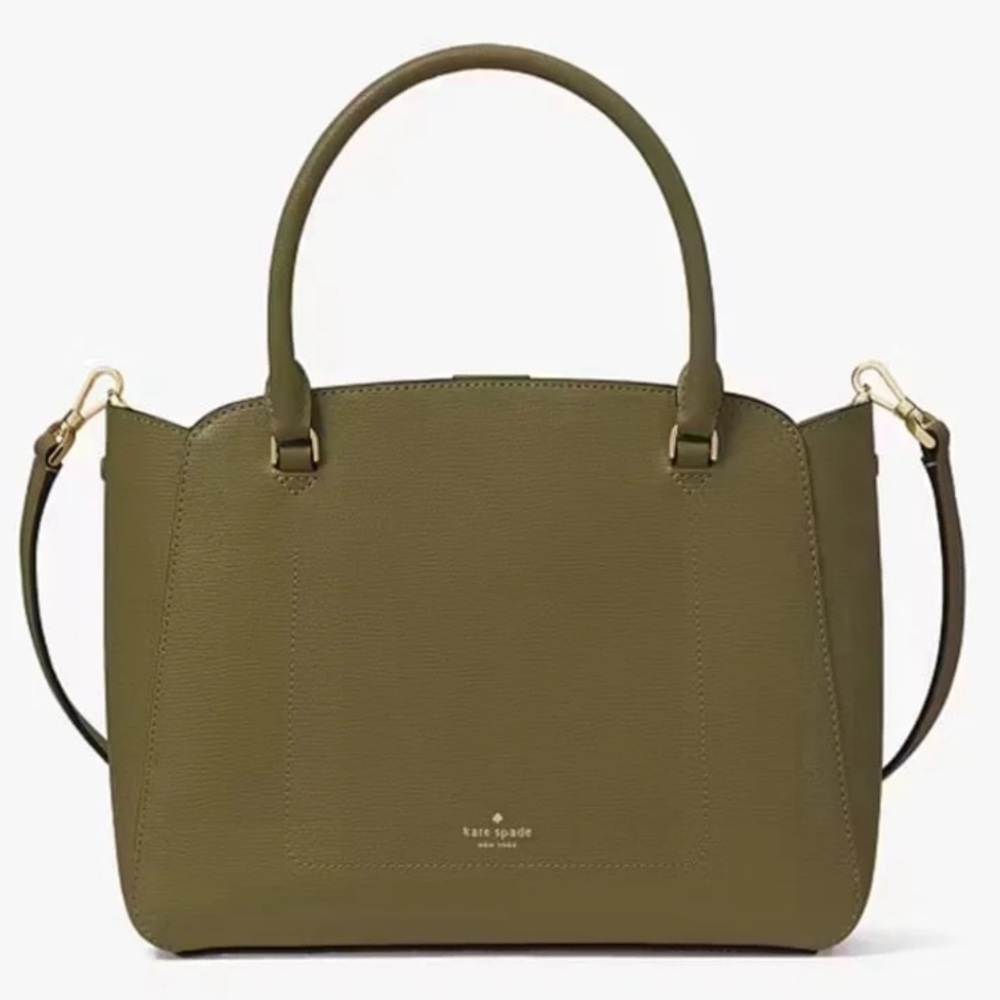 Kate spade medium phoebe satchel seaweed olive green + pink interior $429 NWT - Picture 5 of 7